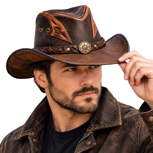 Distressed brown real leather - brown,
